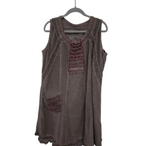 Elis Silebezi Collection 3XL Brown Lace Crochet Patchwork Sleeveless Tunic Dress